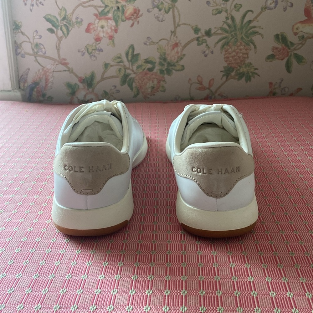 Cole Haan White Leather Sneakers with Tan Heel Accent - Picture 6 of 9